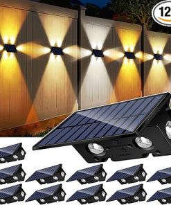 Solar Fence Lights Outdoor 12 Pack LED Waterproof for Patio Garden