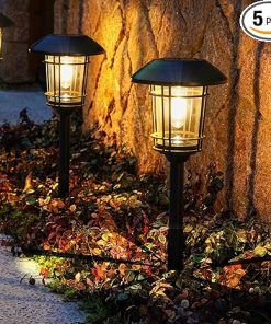 5 Pack Solar Outdoor Pathway Lights with Dusk Dawn Sensor Slate Gray