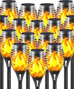 16 Pack Solar Torch Lights with Flickering Flame for Garden Pathway