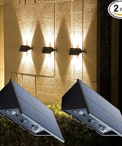 2Pack Solar Wall Lights Warm White Waterproof Outdoor Sconce