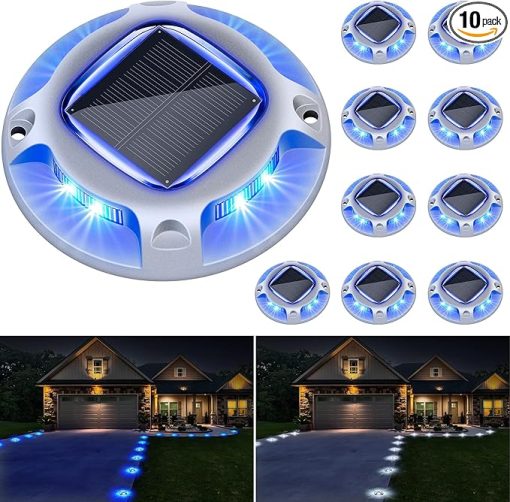 Solar Driveway Lights 10 Pack IP68 Waterproof LED for Pathway Garden