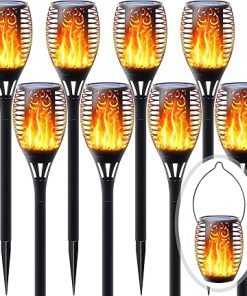 8Pack Solar Torch Lights with Flickering Flame for Garden Pathways