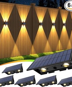 Solar Fence Lights 6 Pack Outdoor Warm White RGB Waterproof 100 Lumens