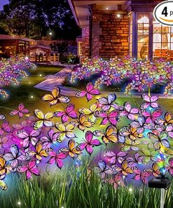 Solar Garden Lights Outdoor, Waterproof Solar Butterfly Lights 4 Pack Willow Vine Light with 80 LED 33 Butterfly Colorful Lighting for Garden Yard Lawn Outdoor Decor, Gift for Mom Women Mother’s Day