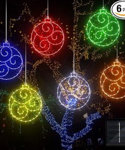 12 Inch Solar Christmas Hanging Balls 6 Pcs LED Waterproof Lights