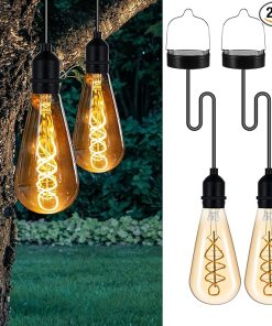 Solar Powered Edison Bulbs Hanging Lights for Outdoor Garden 2 Pack