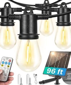96FT Solar String Lights with Remote Control 30 LED Bulbs for Outdoors