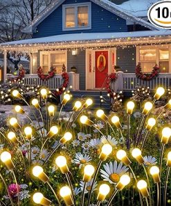 Updated 10 Pack Solar Garden Firefly Lights for Outdoor Decor