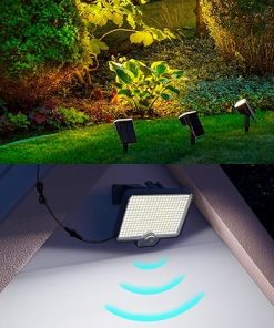4 Pack 63 LED Solar Spot Lights with 3 Modes IP65 Waterproof 2 Pack 294 LED Flood Lights IP67