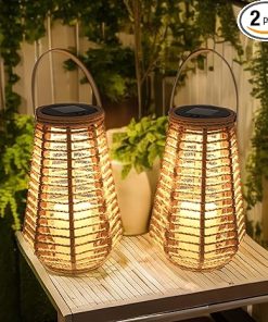 2 Pack Solar Lanterns for Outdoors Hemp Rope LED Garden Lights