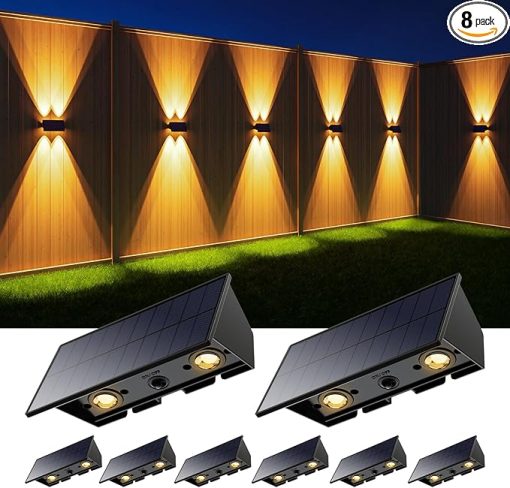 8 Pack Solar Powered LED Fence Lights for Outdoor Deck and Patio