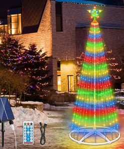 6ft Solar Christmas Cone Tree Lights with Remote Timer for Outdoor Decor