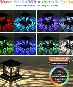 Solar Fence Post Lights with Crackle Glass Warm White RGB 4 Pack 2