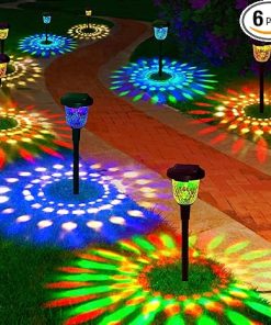 Color Changing Waterproof Solar Garden Lights 6 Pack for Outdoors