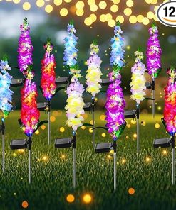 12 Solar Delphinium Flower Lights Waterproof for Outdoor Garden Decor