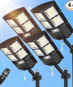 4 Pack Solar Lights with Motion Sensor Dusk to Dawn 6500K 50000LM