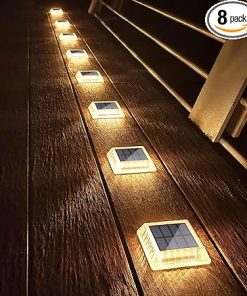 Solar Deck Lights 8 Pack LED Warm White Outdoor Lights IP68 Waterproof