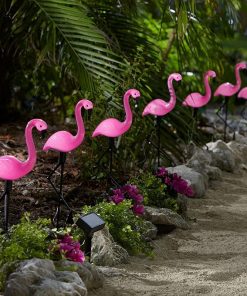 BrylaneHome Flamingo Solar Stake Lights Set of 10 for Outdoor Decor 2