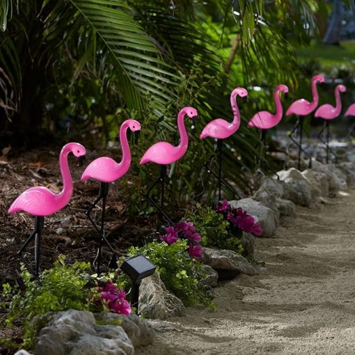 BrylaneHome Flamingo Solar Stake Lights Set of 10 for Outdoor Decor - Image 2