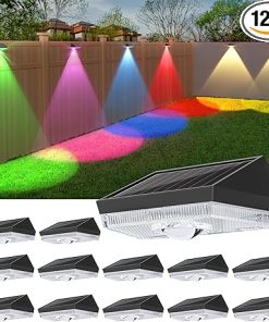 Ellasay Solar Fence Lights Outdoor IP65 Waterproof RGB 10 Lighting Modes 12 Pack