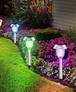 Outdoor Solar Pathway Lights 2 Pack Waterproof Stainless Steel 7 Color