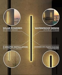 Immense Built-in Solar LED Outdoor Linear Wall Light Fixture, Modern Long Sconce w/Frosted Acrylic IP65 Waterproof for Patio, Balcony, Garage & Porch – Warm 3000K (60 inches) 2