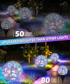 Garden Solar Ball Lights Outdoor Waterproof, 80 LED Cracked Glass Globe Solar Power Ground Lights for Path Yard Patio Lawn, Outdoor Decoration Landscape Colorful(2 Pack 5.9”) 2