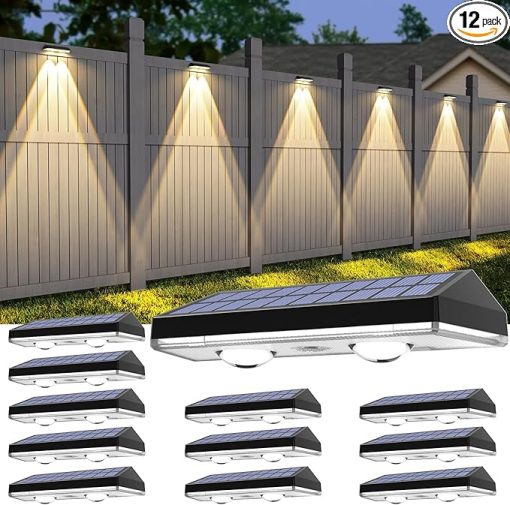 Solar Fence Lights 12 Pack Waterproof Outdoor LED Dusk to Dawn