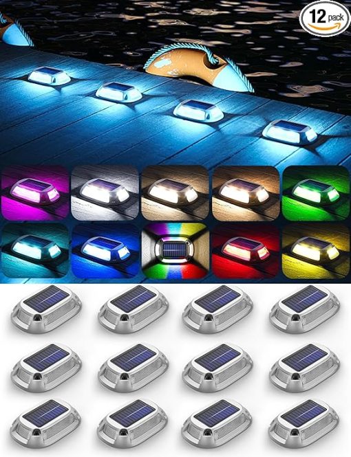 12 Pack Solar Driveway Lights Waterproof Multi-Color LED Markers