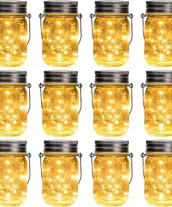 GIGALUMI 12 Pack Solar Mason Jar String Lights for Outdoor Decor