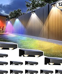Solar Fence Lights Outdoor 12 Pack Color Changing Waterproof LED