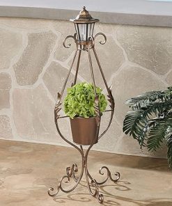Handcrafted Copper Outdoor Planter with Solar Lantern for Gardens