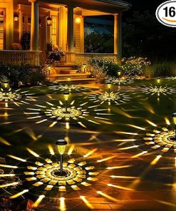 GIGALUMI 16 Pack Solar Lights Outdoor Waterproof Warm White Garden Decor