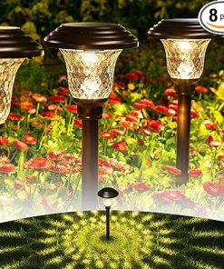 GIGALUMI 8 Pack Solar Pathway Lights Waterproof Outdoor Garden Lights