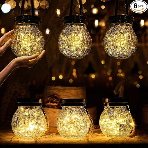 Cooo 6 Pack Solar Lantern with 30 LED Firefly Lights for Outdoors
