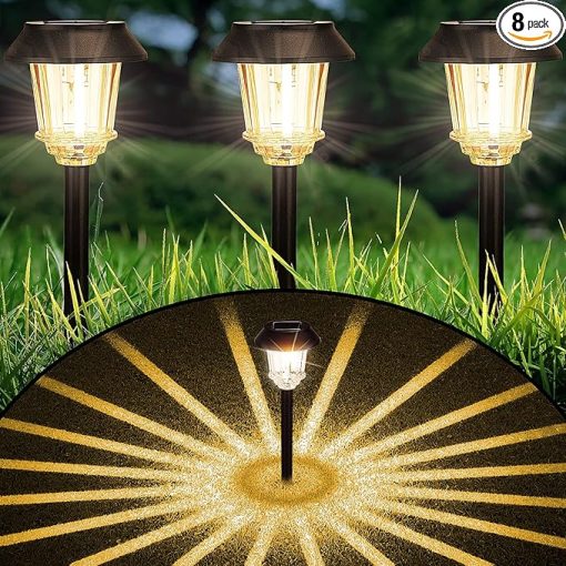 Solar Pathway Lights Outdoor 8 Pack Metal Bright LED Garden Lights - Image 2